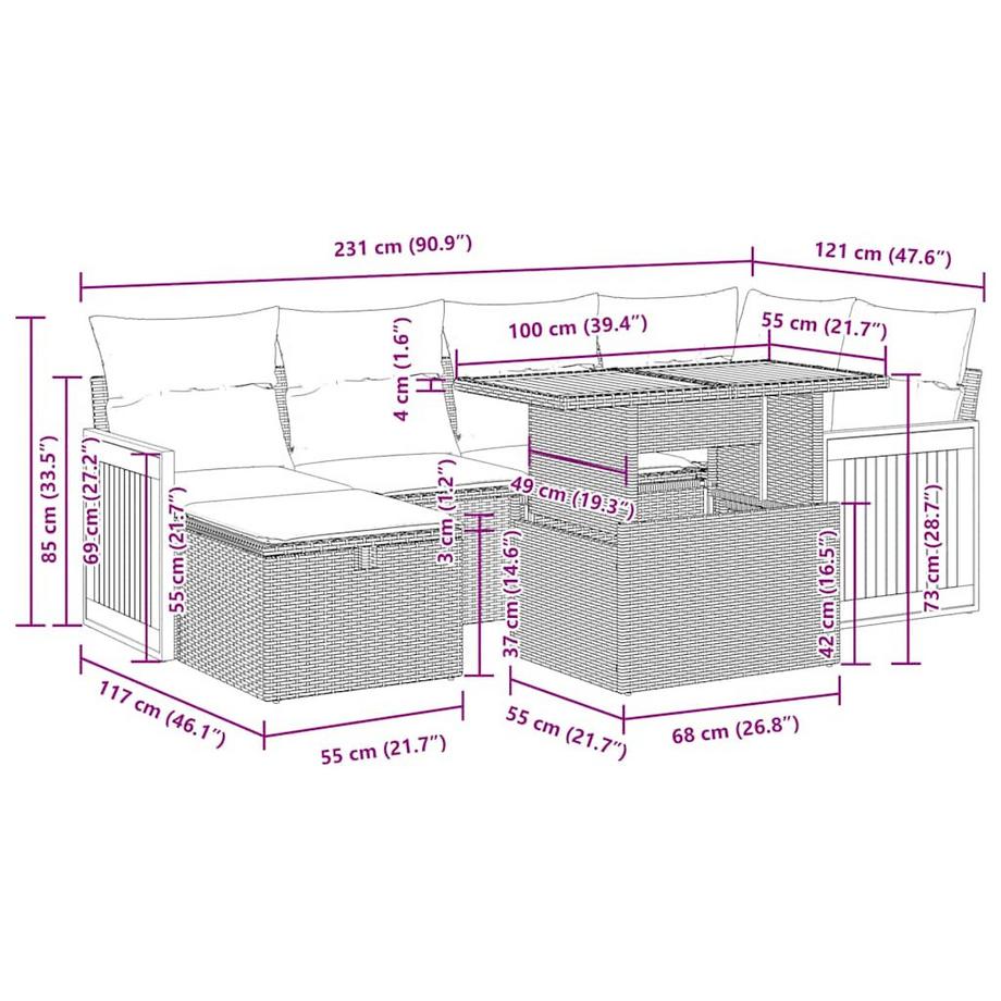 VidaXL Ensemble de canapés de jardin rotin synthétique  