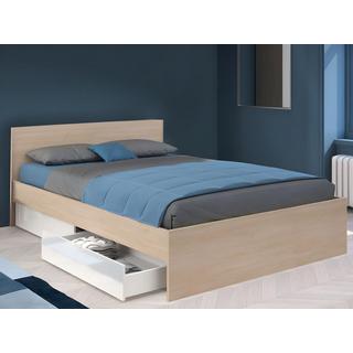 Vente-unique Bett mit 2 Schubladen + Lattenrost - 160 x 200 cm - Holzfarben & glänzend - VELONA  