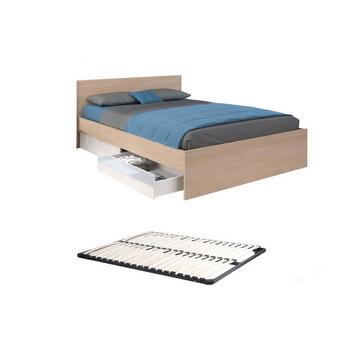 Bett mit 2 Schubladen + Lattenrost - 160 x 200 cm - Holzfarben & glänzend - VELONA