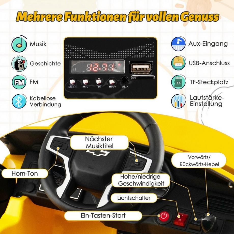 B2X  Voiture électrique Chevrolet pour enfants avec télécommande 2,4 G et amplificateur. Suspensions et amp; lumières et amp; Voiture enfant musicale 