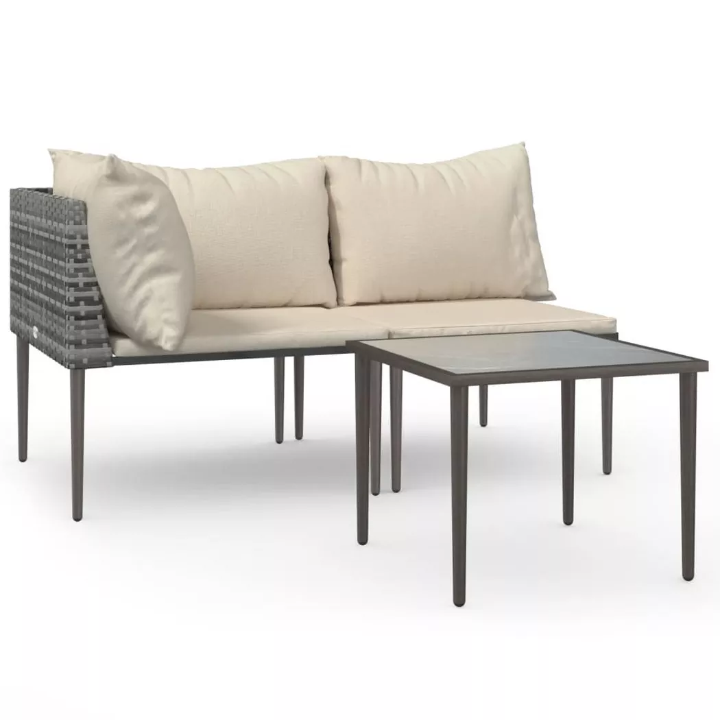 Salon de jardin 3 pcs avec coussins Gris Résine tressée Vidaxl