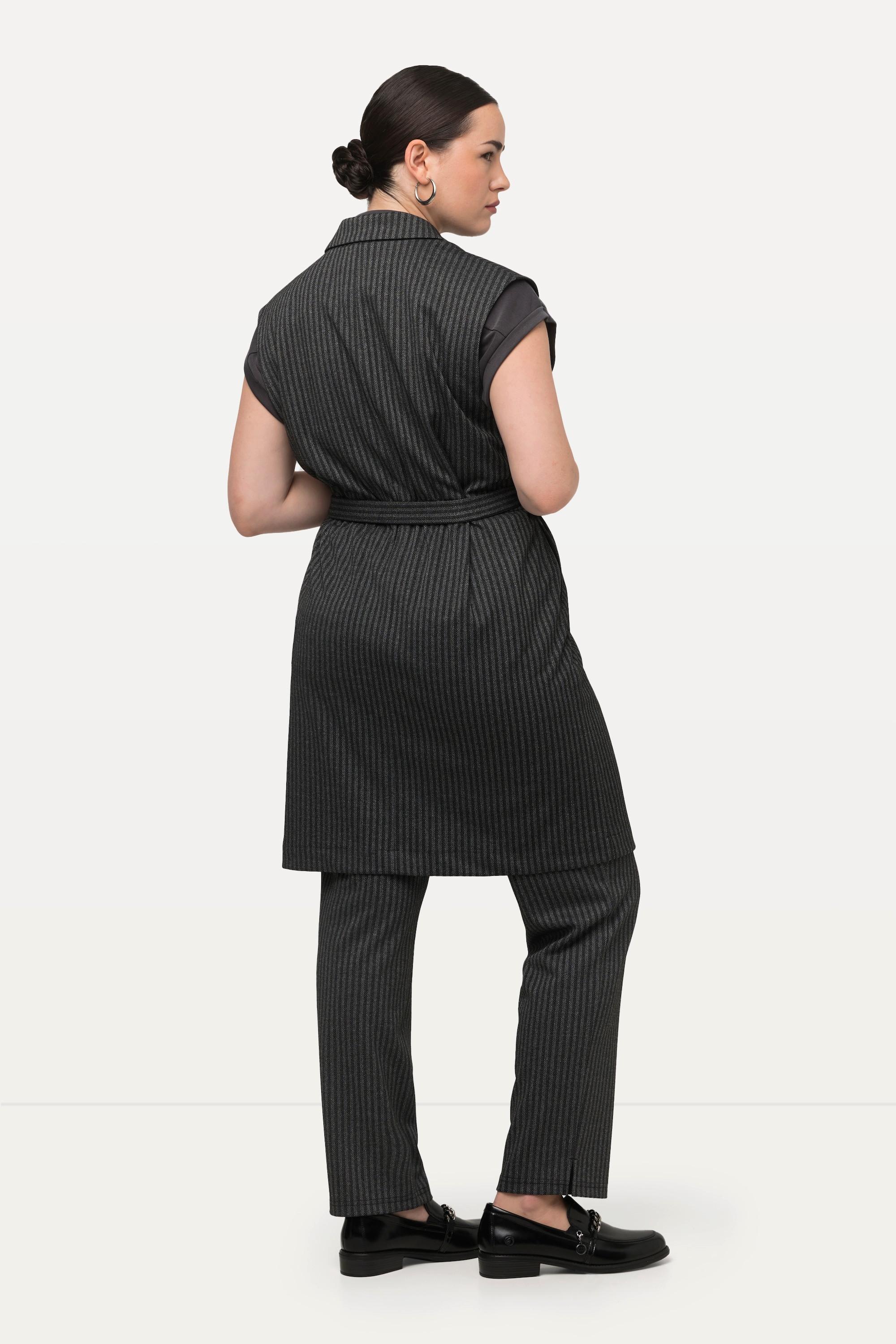 Ulla Popken Gilet smanicato a righe doppiopetto con collo a revers  