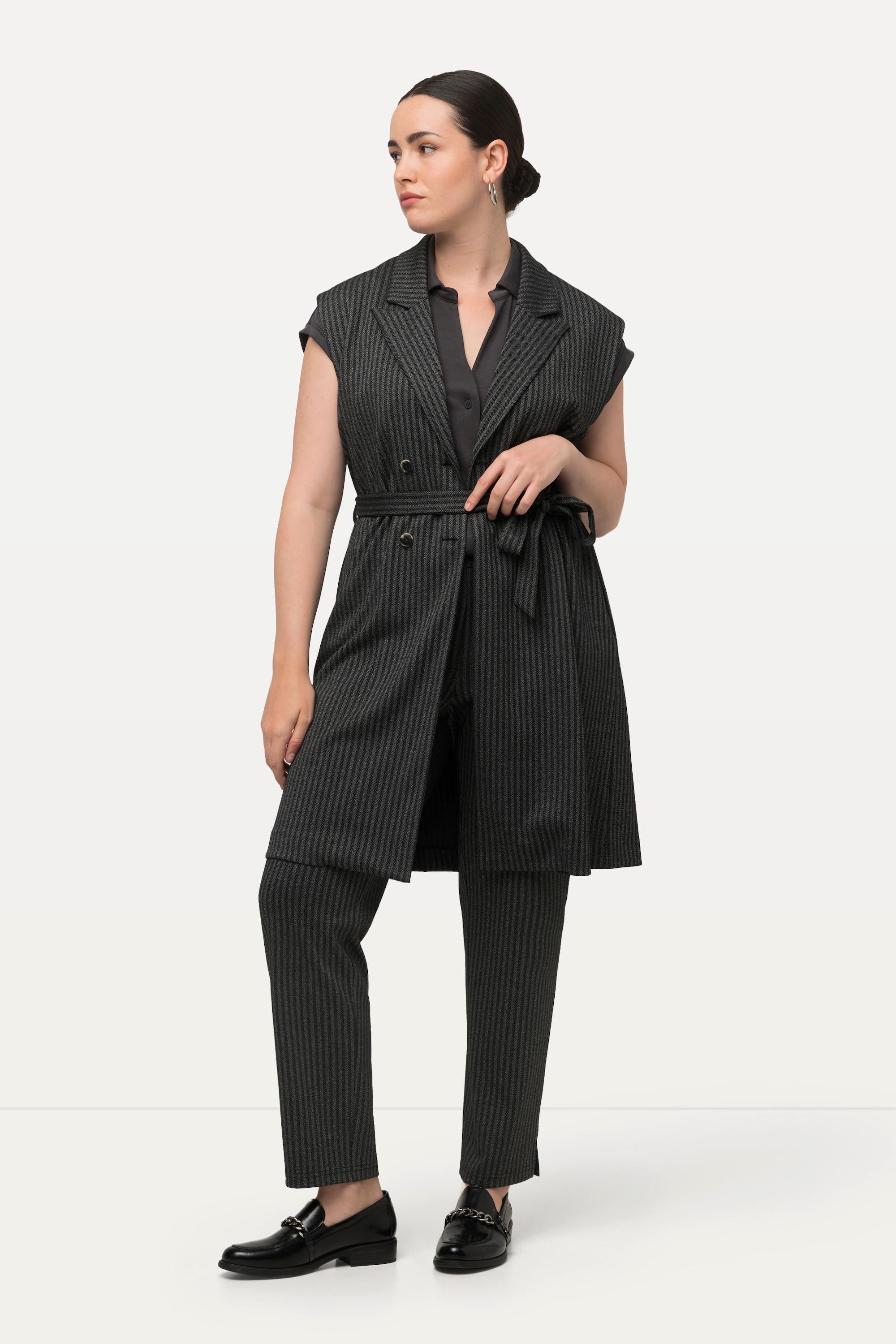 Ulla Popken Gilet smanicato a righe doppiopetto con collo a revers  