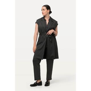 Ulla Popken Gestreifte doppelreihige ärmellose Weste mit Reverskragen  