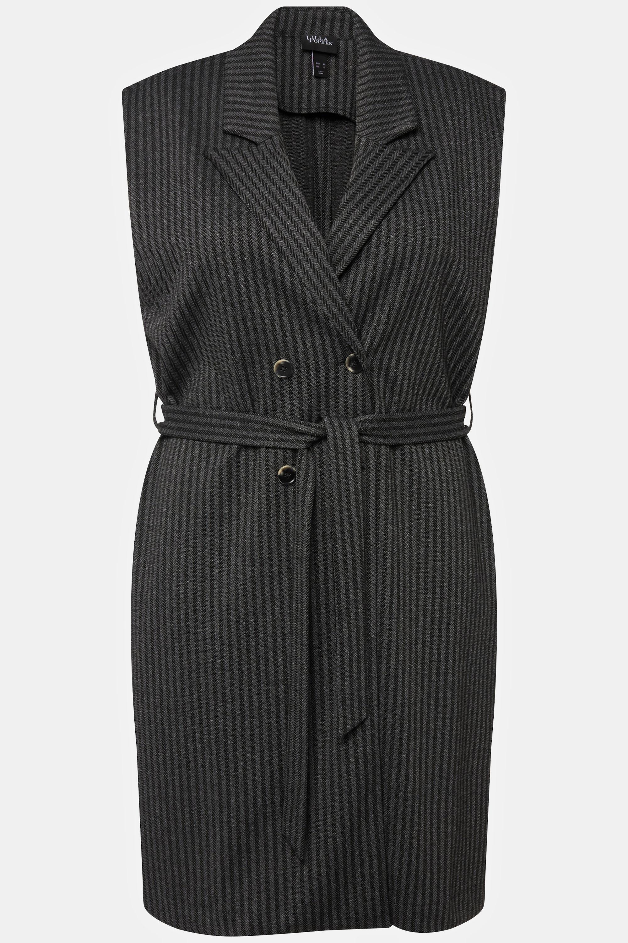 Ulla Popken Gestreifte doppelreihige ärmellose Weste mit Reverskragen  