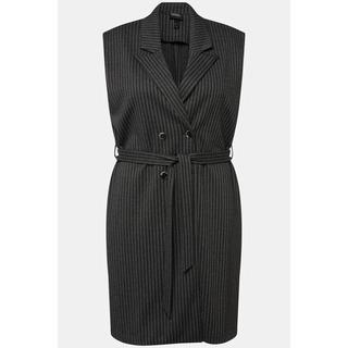 Ulla Popken Gestreifte doppelreihige ärmellose Weste mit Reverskragen  