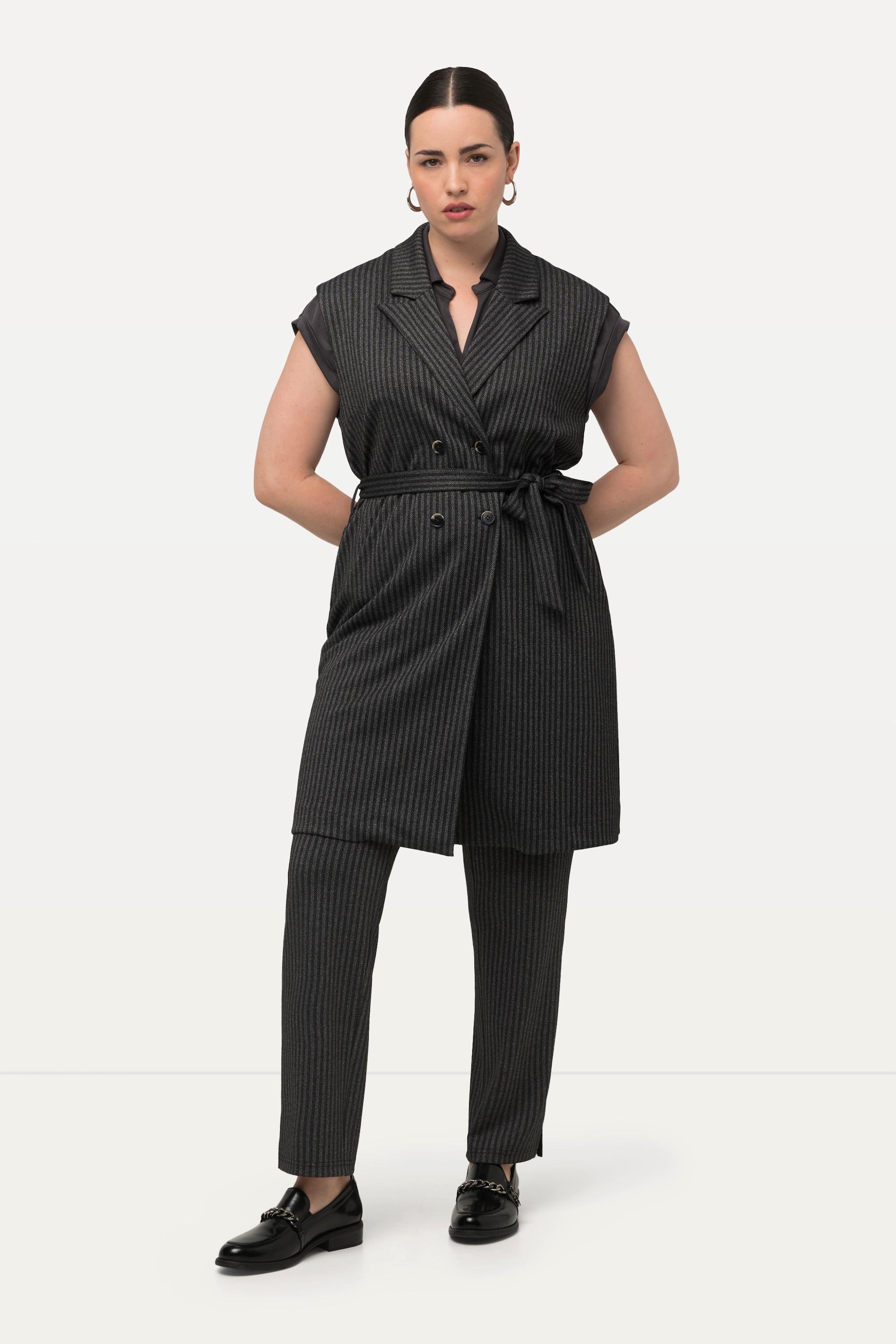 Ulla Popken Gilet smanicato a righe doppiopetto con collo a revers  