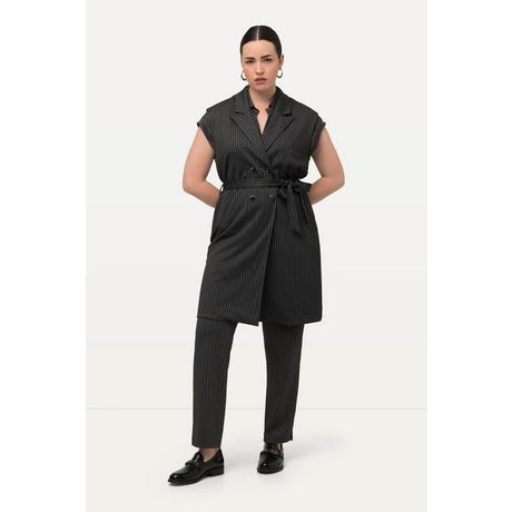 Ulla Popken Gestreifte doppelreihige ärmellose Weste mit Reverskragen  