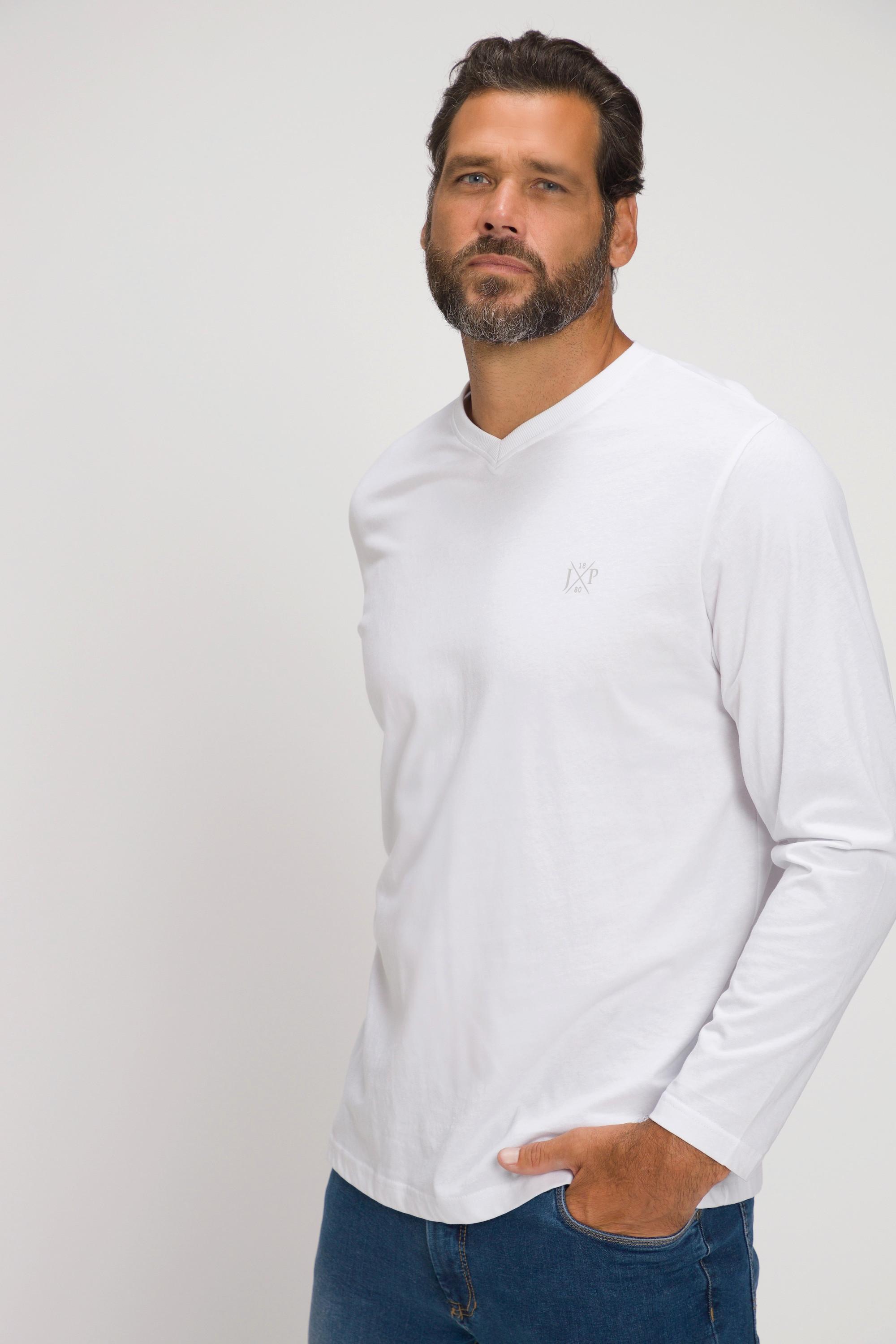 JP1880  T-shirt collection Basic, manches longues et col en V blanc neige 