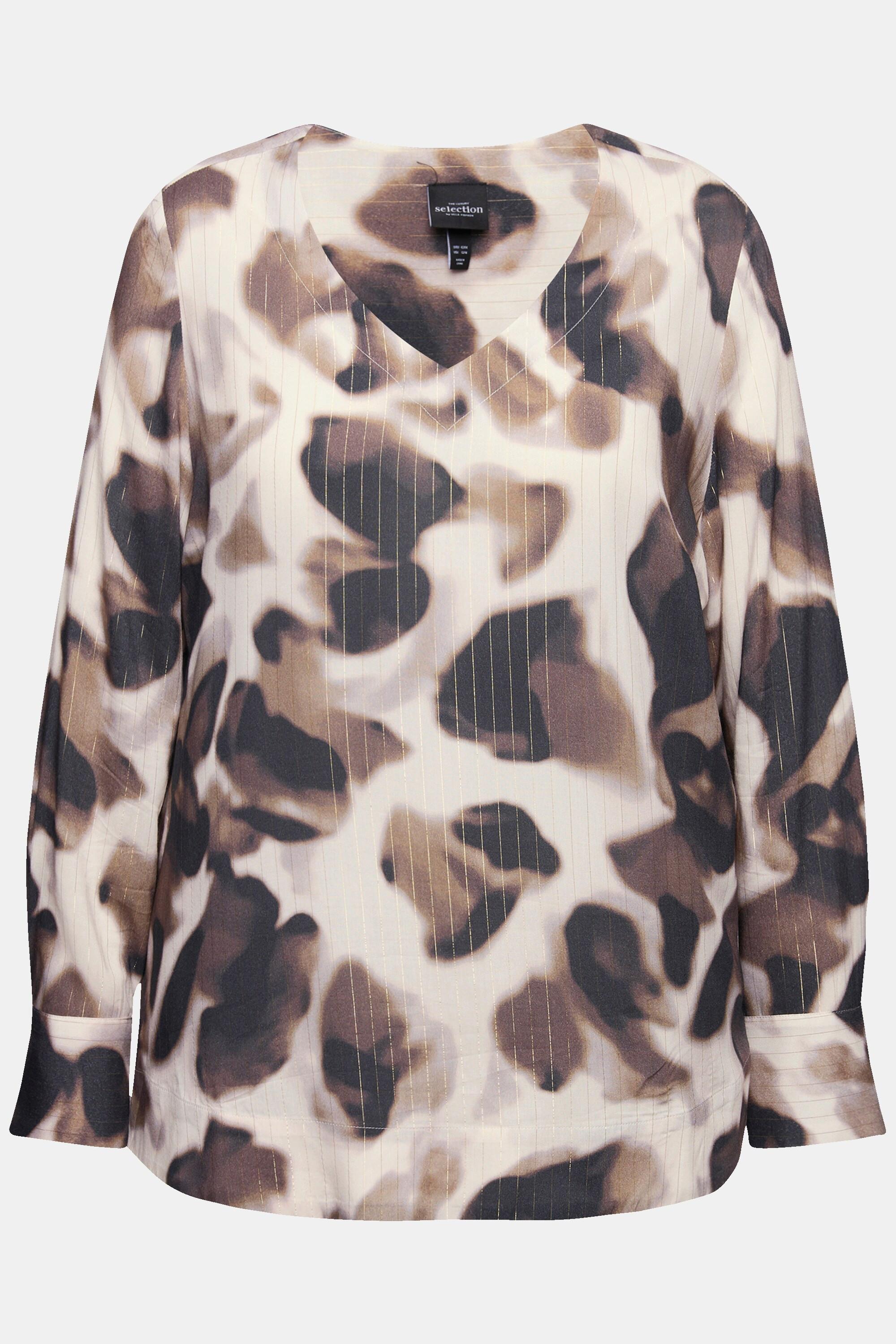 Ulla Popken Blouse Chemise Rayures Brillantes Col V Manches Longues  