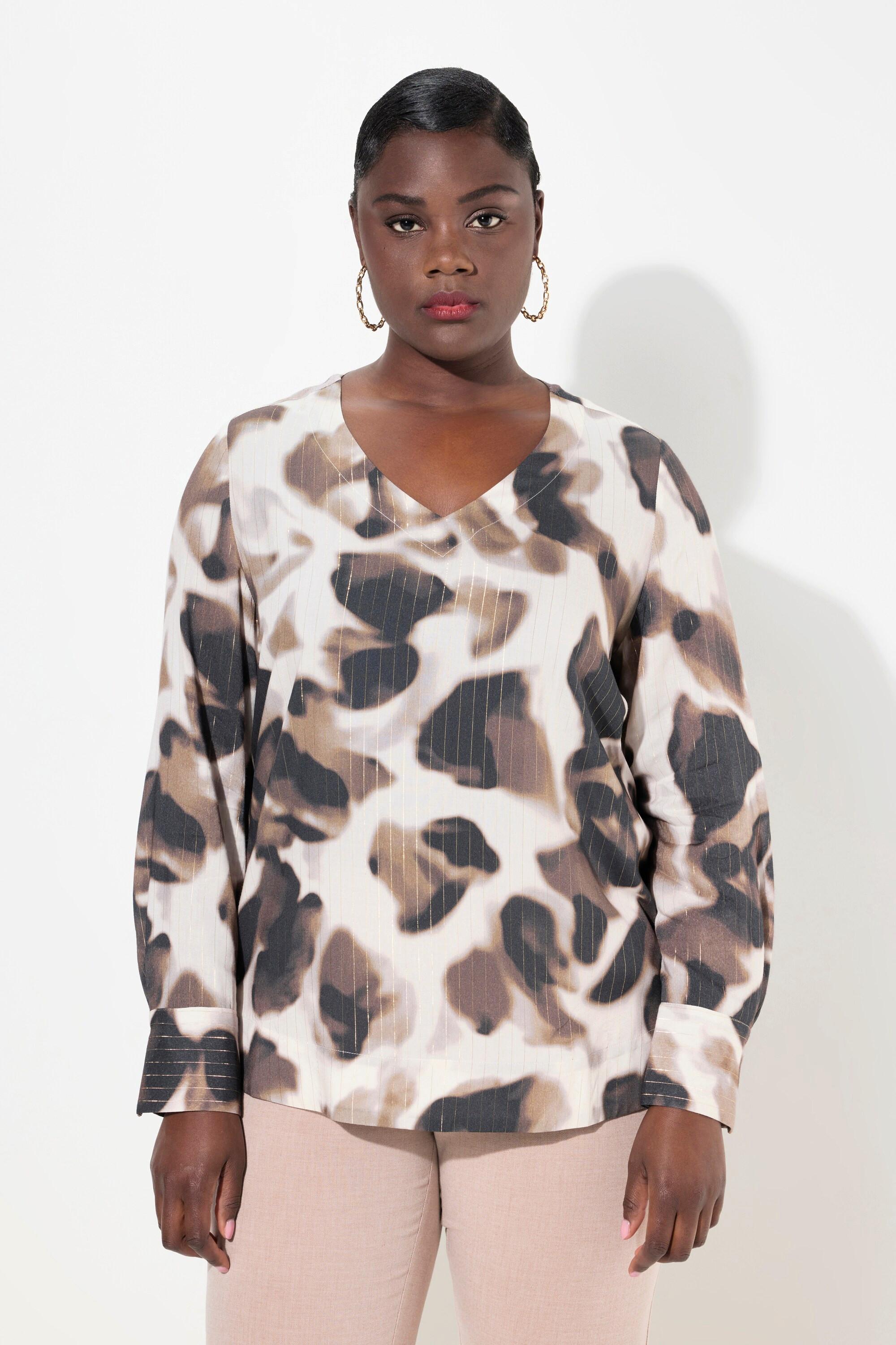 Ulla Popken Blouse Chemise Rayures Brillantes Col V Manches Longues  