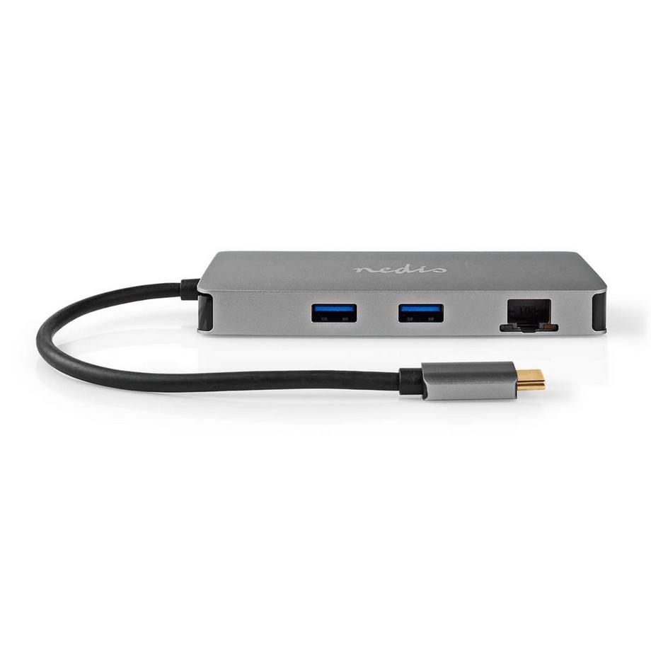 Nedis  USB-Multi-Port-Adapter | USB 3.2 Gen 1 | USB-C™ Stecker | Micro SD / RJ45 Buchse / SD / USB-C™ Buchse / 2x HDMI™ / 2x USB-A Buchse | 5 Gbps | 0,20 m | Rund | Vergoldet | PVC | Anthrazit | Box 