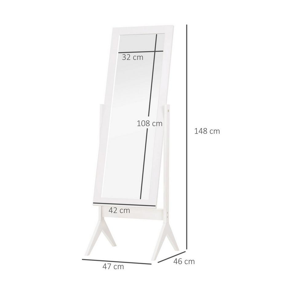 Northio Standspiegel Eleganter Ganzkörperspiegel mit erhöhten Füßen, Pflegeleichtes MDF, Weiß, 47x46x148cm für Schlafzimmer & Flur  