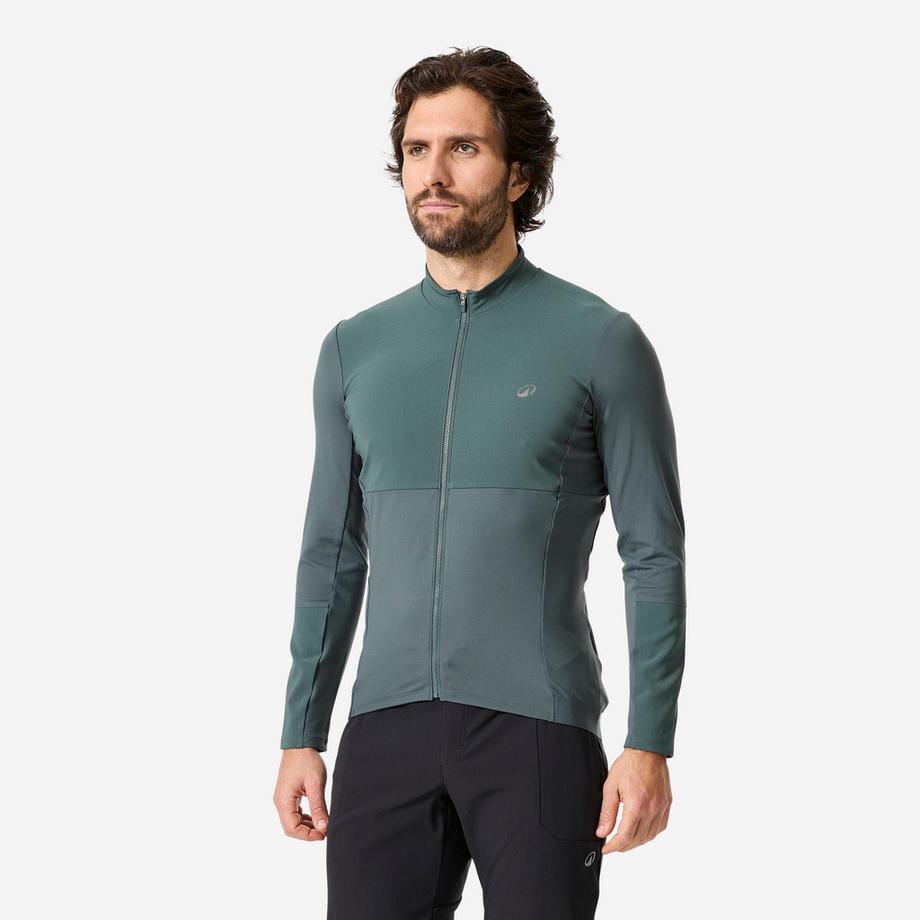 Mountainbike-Trikot mit langen Ärmeln für die Zwischensaison, 500, Dunkelgrün