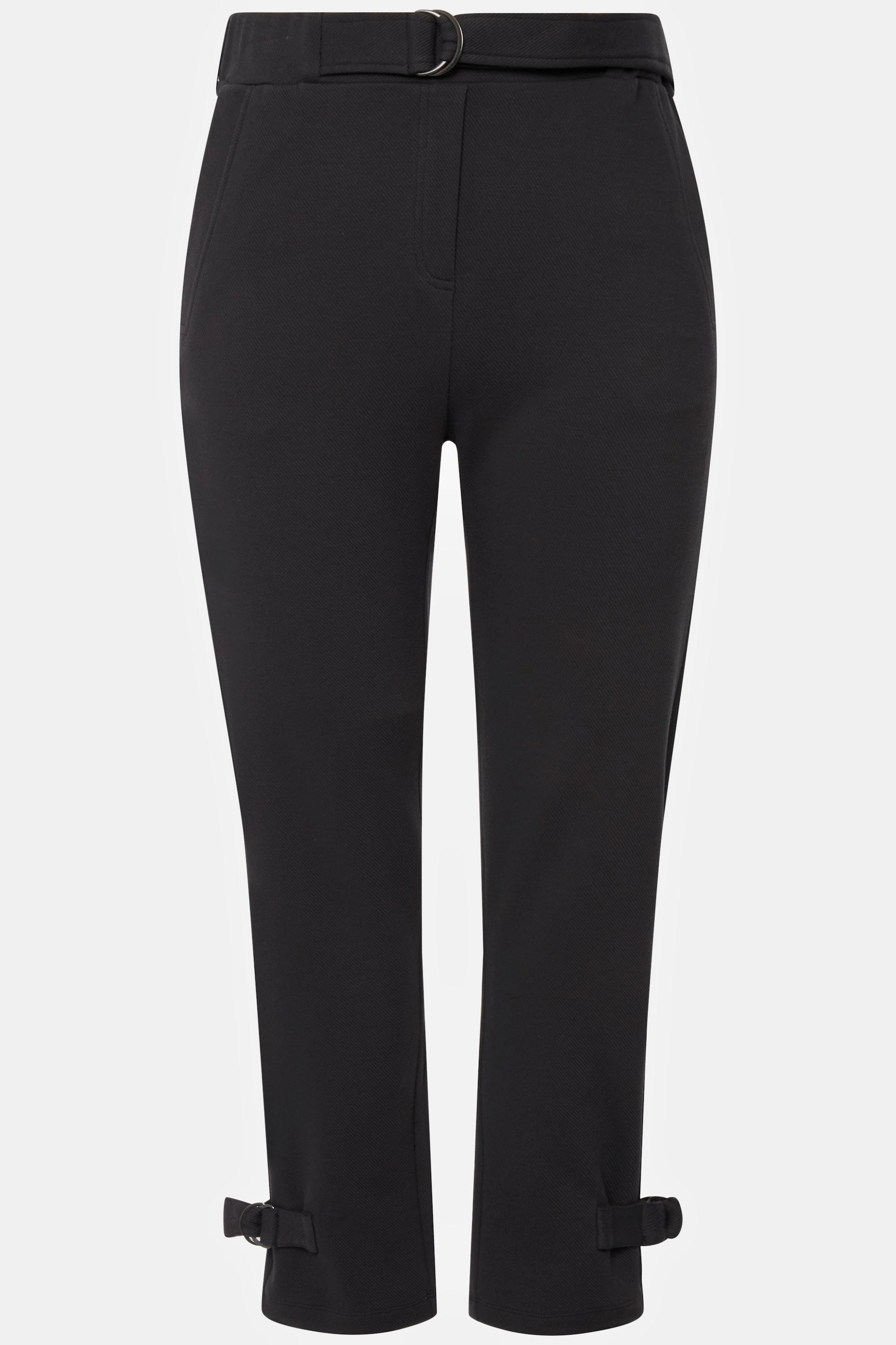 Ulla Popken  Pantalon 7/8 en jersey côtelé, taille élastique et ceinture nouée 