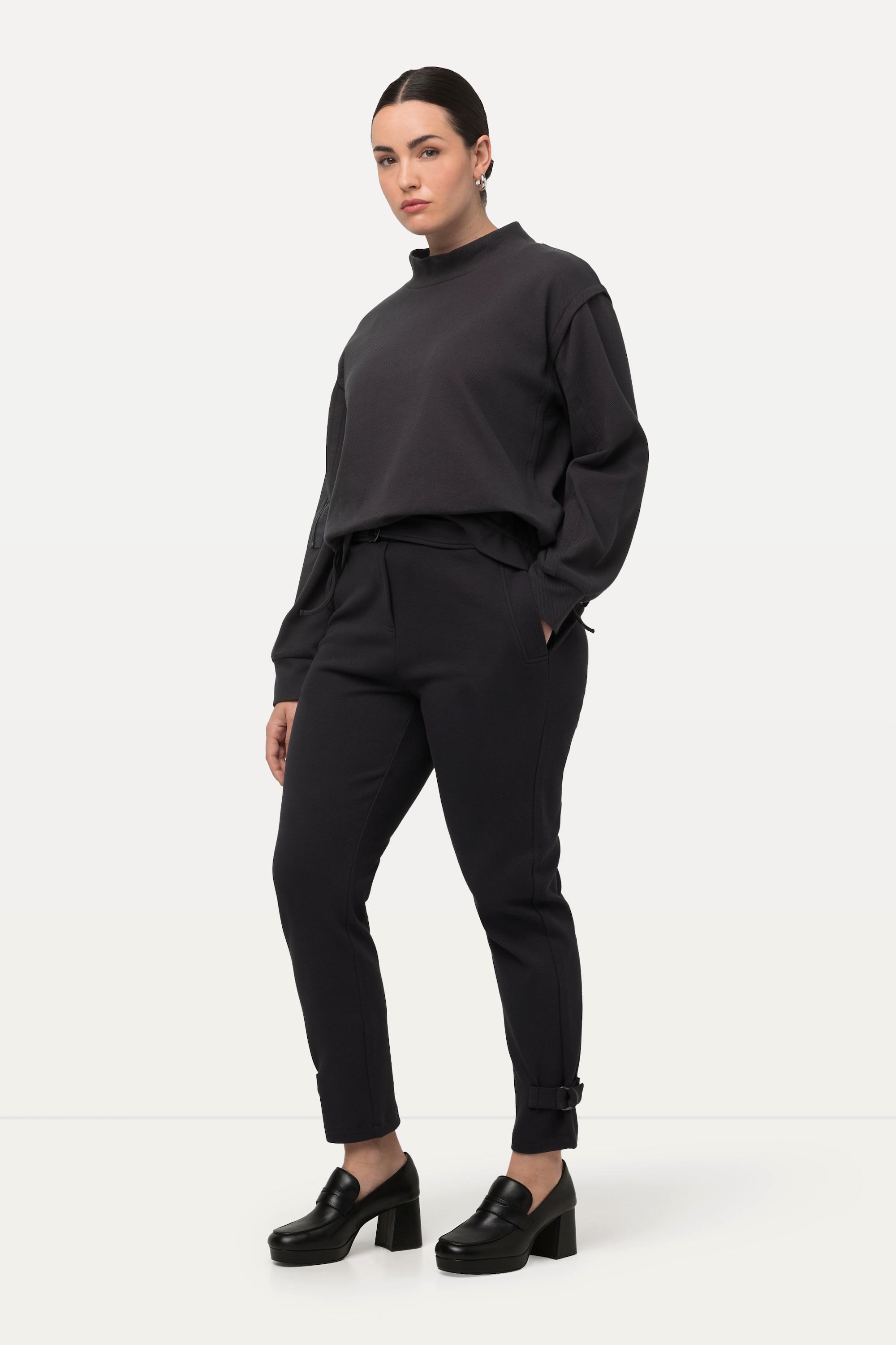 Ulla Popken  Pantalon 7/8 en jersey côtelé, taille élastique et ceinture nouée 