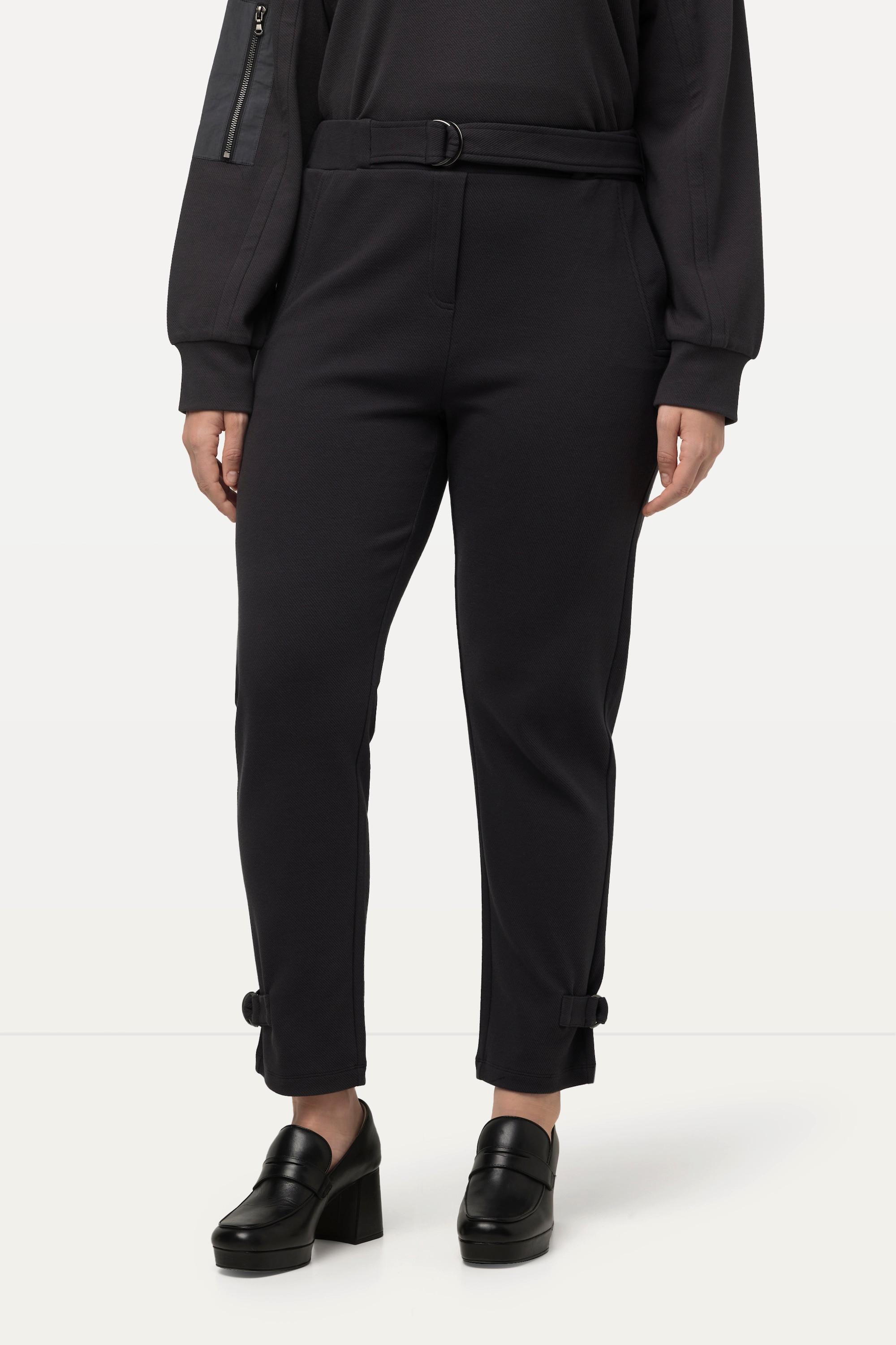 Ulla Popken  Pantalon 7/8 en jersey côtelé, taille élastique et ceinture nouée 