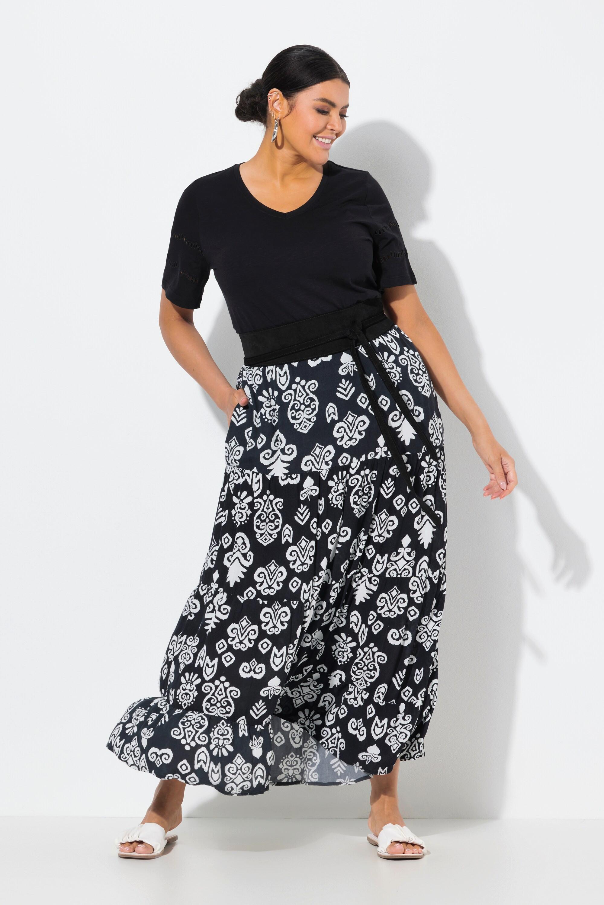 Ulla Popken Rock A-Linie Volants Elastikbund Taschen  