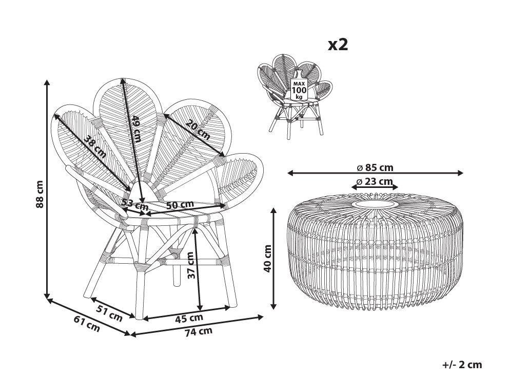 Beliani Bistro Set aus Rattan Boho FLORENTINE II / RANDAZZO  