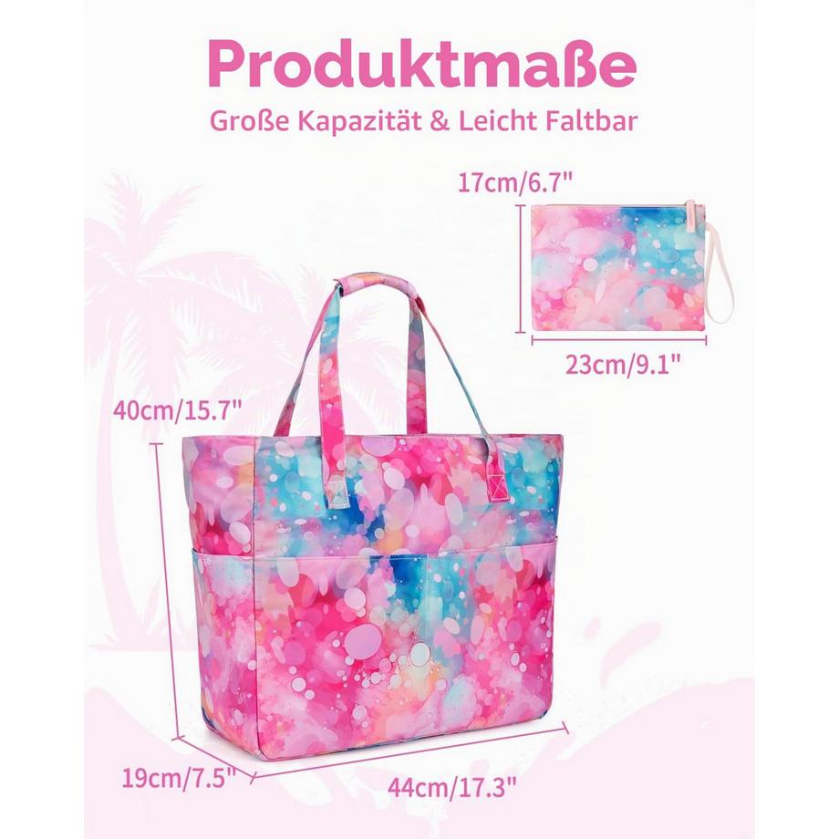 Only-bags.store Grosse Strandtasche mit Reissverschluss und Nassfach fürs Schwimmen  