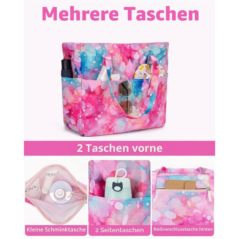 Only-bags.store Grosse Strandtasche mit Reissverschluss und Nassfach fürs Schwimmen  