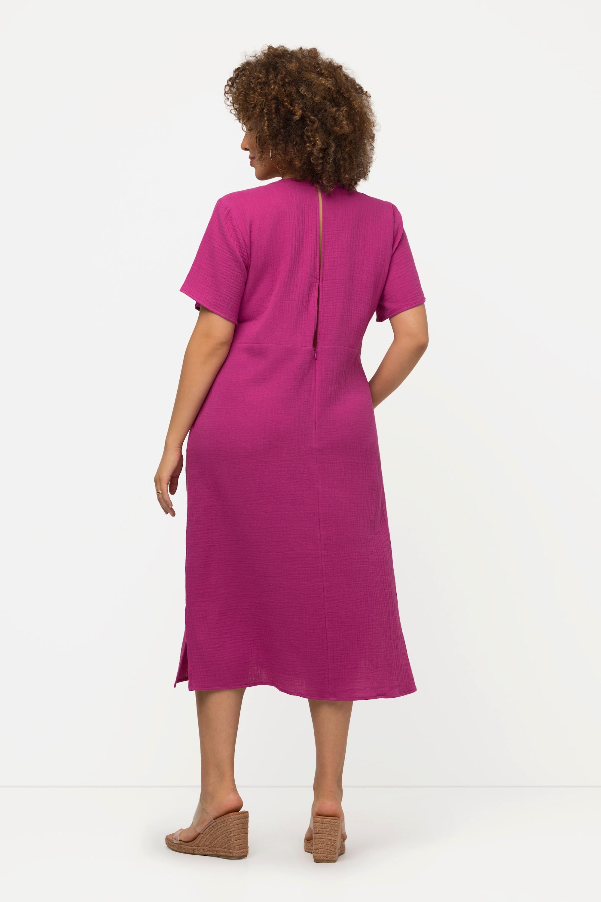 Ulla Popken Robe Midi Mousseline Silhouette A Décolleté V Manches Courtes  