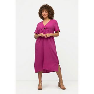 Ulla Popken Robe Midi Mousseline Silhouette A Décolleté V Manches Courtes  