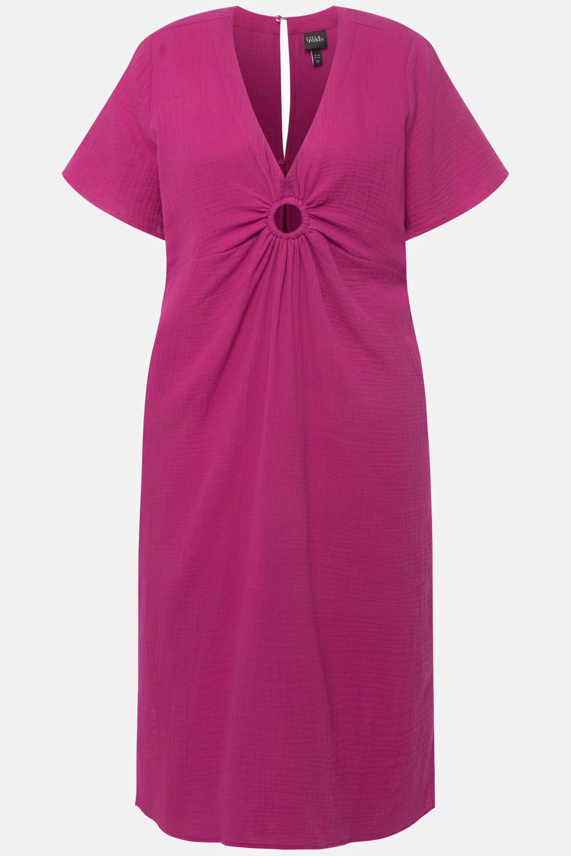 Ulla Popken Midikleid Musselin A-Linie V-Ausschnitt Halbarm  