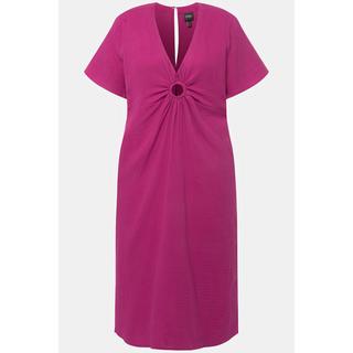 Ulla Popken Robe Midi Mousseline Silhouette A Décolleté V Manches Courtes  