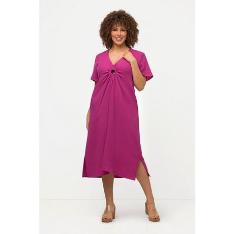 Ulla Popken Robe Midi Mousseline Silhouette A Décolleté V Manches Courtes  