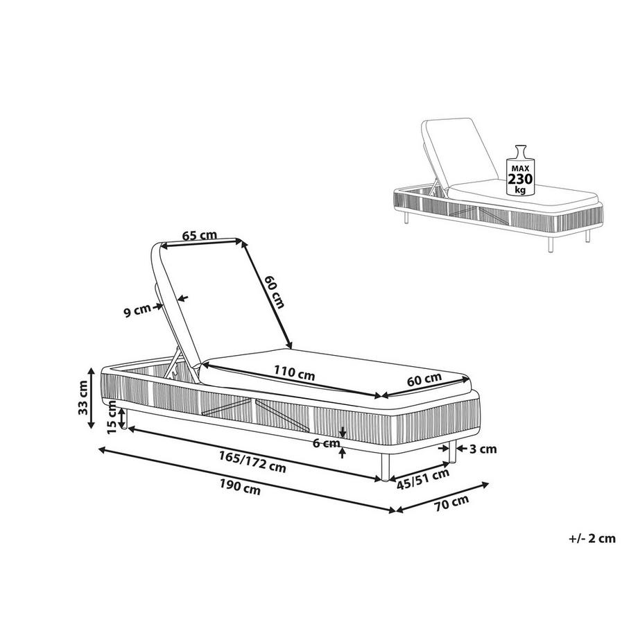 Beliani Sonnenliege mit Kissen aus PE Rattan  OSINI  