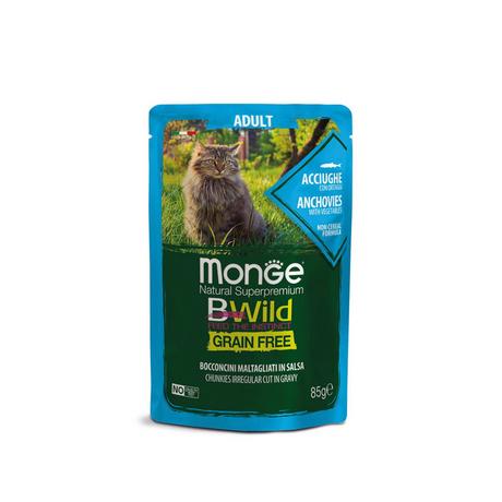 Monge  BWild per gatti con acciughe - Multipack 