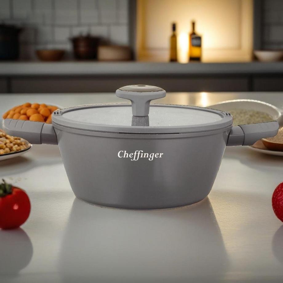 Cheffinger Casseruola con colino e beccuccio per versare - 28 cm  