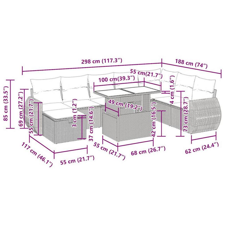 VidaXL Ensemble de canapés de jardin rotin synthétique  