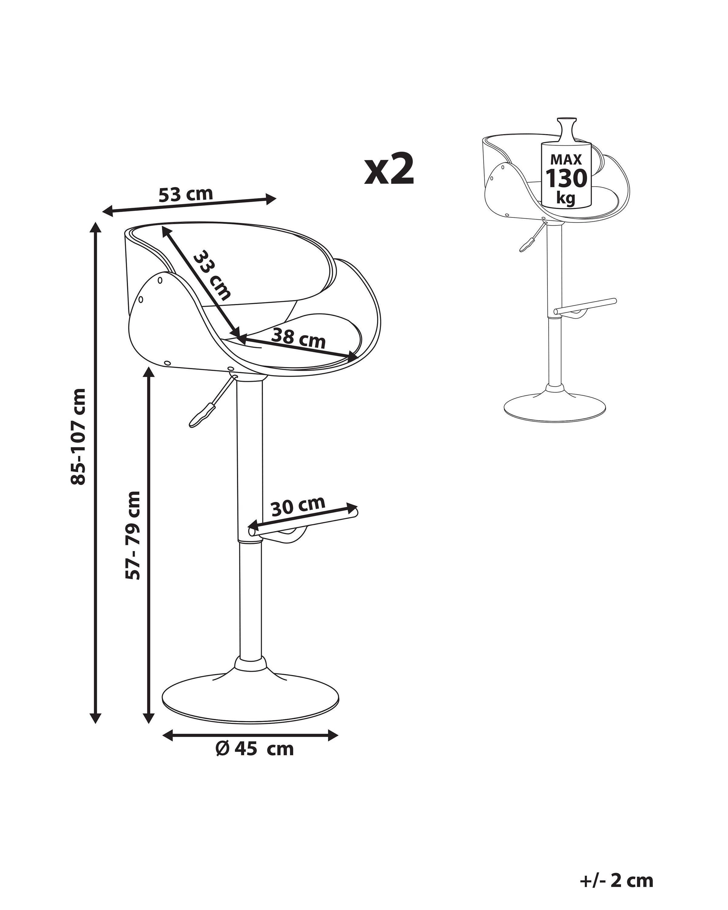 Beliani Lot de 2 chaises de bar en Cuir PU Rétro BAKU  