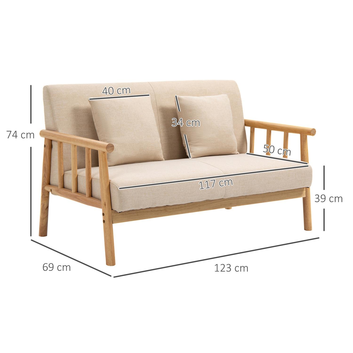 HOMCOM 2 Sitzer Sofa Couch 2 Lendenkissen Gepolstert Holzrahmen Leinenoptik Doppelsofa Kleine Räume Beige  