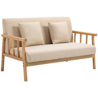 HOMCOM 2 Sitzer Sofa Couch 2 Lendenkissen Gepolstert Holzrahmen Leinenoptik Doppelsofa Kleine Räume Beige  