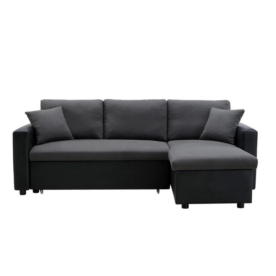 Vente-unique Ecksofa mit Schlaffunktion GAZUR - Stoff & Kunstleder - Ecke wechselbar - Anthrazit & Schwarz  