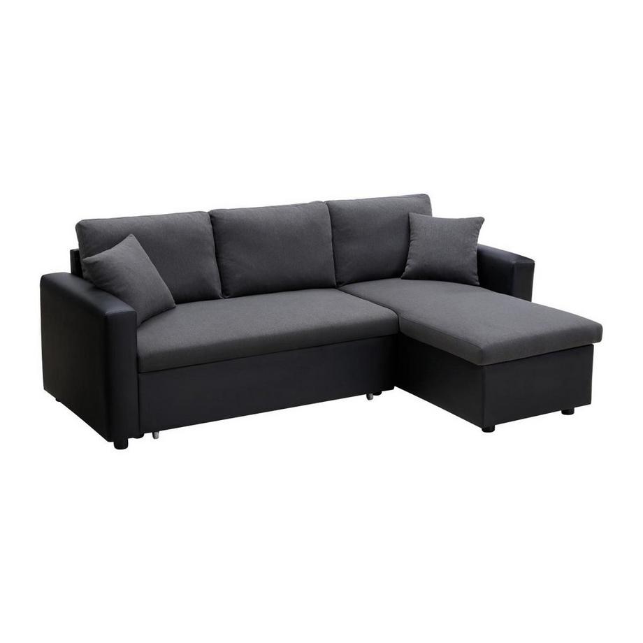 Vente-unique Ecksofa mit Schlaffunktion GAZUR - Stoff & Kunstleder - Ecke wechselbar - Anthrazit & Schwarz  