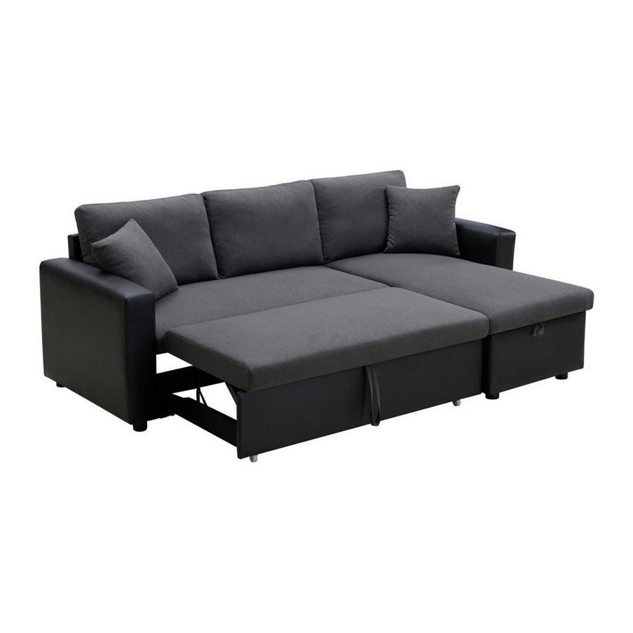 Vente-unique Ecksofa mit Schlaffunktion GAZUR - Stoff & Kunstleder - Ecke wechselbar - Anthrazit & Schwarz  