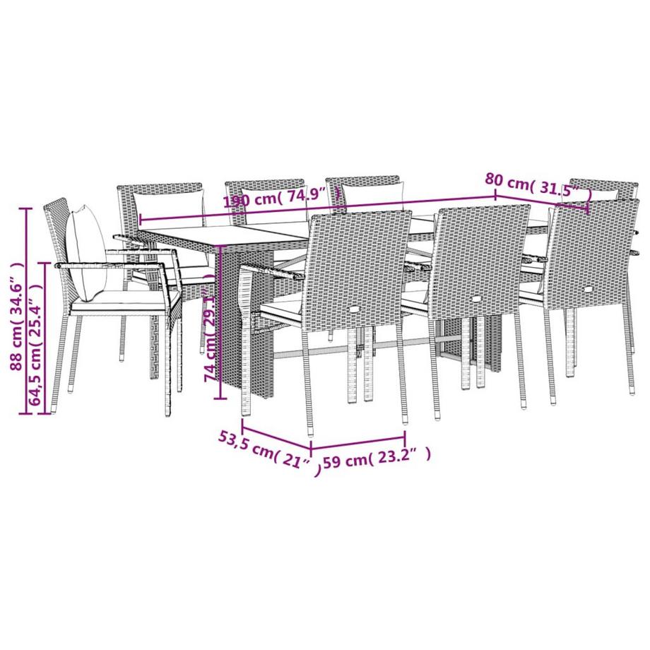 VidaXL Ensemble à manger de jardin rotin synthétique  