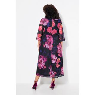 Ulla Popken  Robe maxi en mesh, motif floral, décolleté en V et manches courtes chauve-souris 