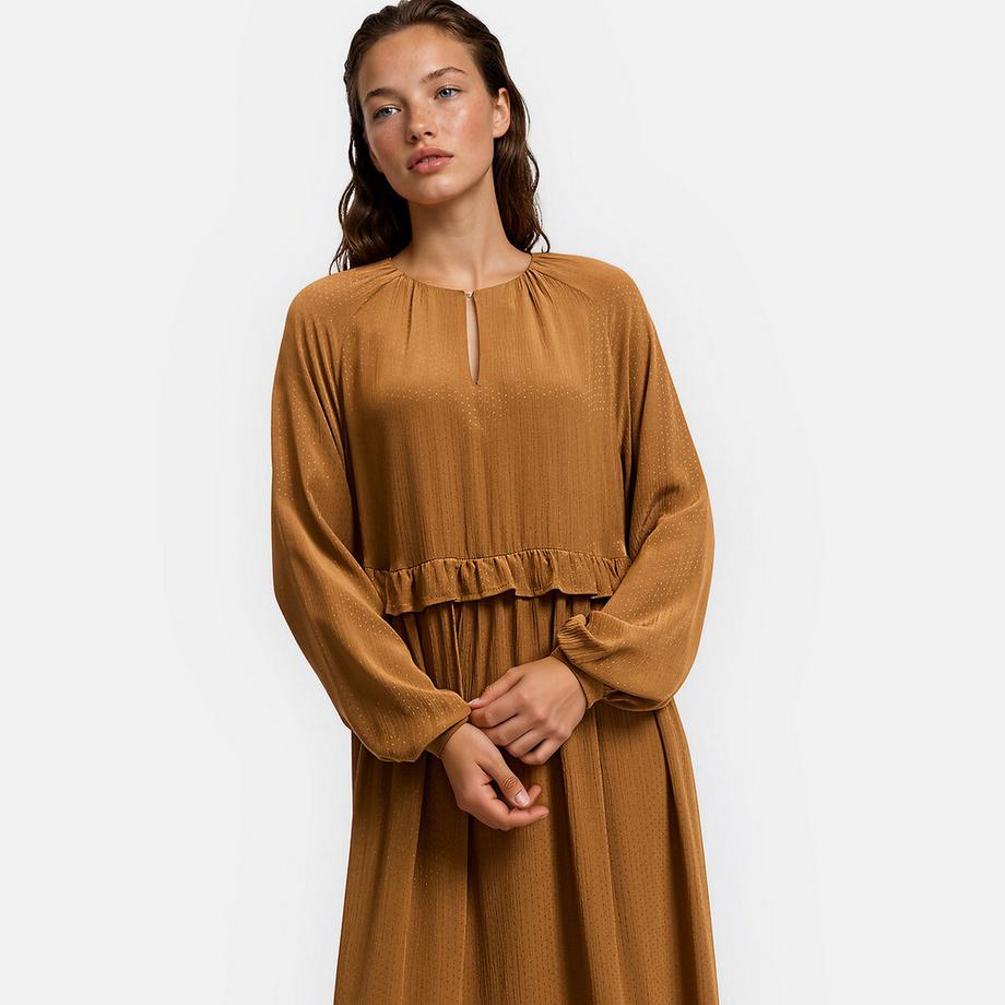 La Redoute Collections Robe longue manches longues avec volant à la taille  