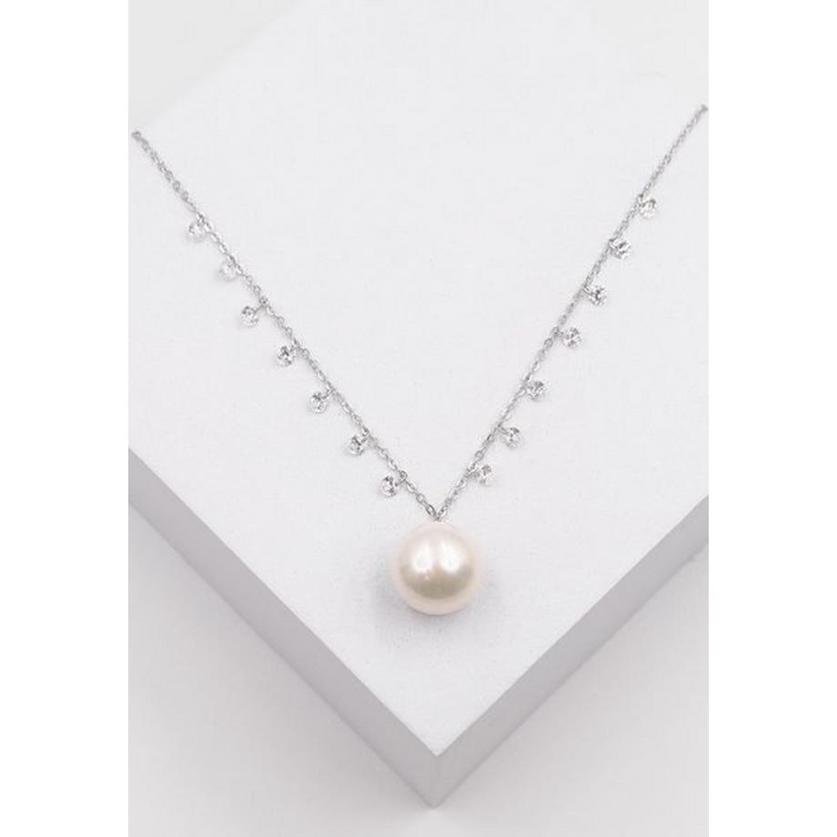 MUAU Schmuck  Collier argent 925 perle d'eau douce 11-12mm zirconia 