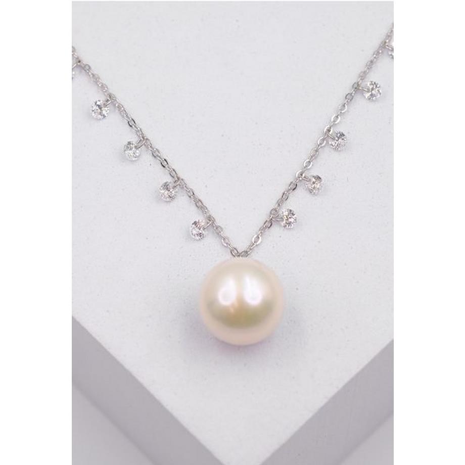 MUAU Schmuck  Collier argent 925 perle d'eau douce 11-12mm zirconia 