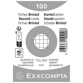 Exacompta Paquet 100 fiches sous film - bristol quadrillé 5x5 non perforé 74x105mm - x 40  