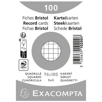 Paquet 100 fiches sous film - bristol quadrillé 5x5 non perforé 74x105mm - x 40