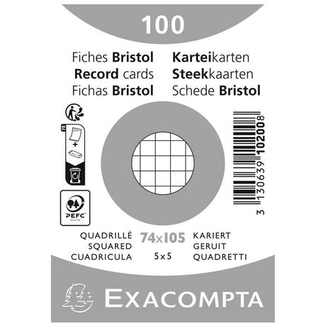 Exacompta Paquet 100 fiches sous film - bristol quadrillé 5x5 non perforé 74x105mm - x 40  