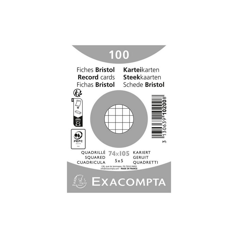 Exacompta Confezione 100 cartoncini bristol bianco a quadretti non perforati 74x105mm - x 40  