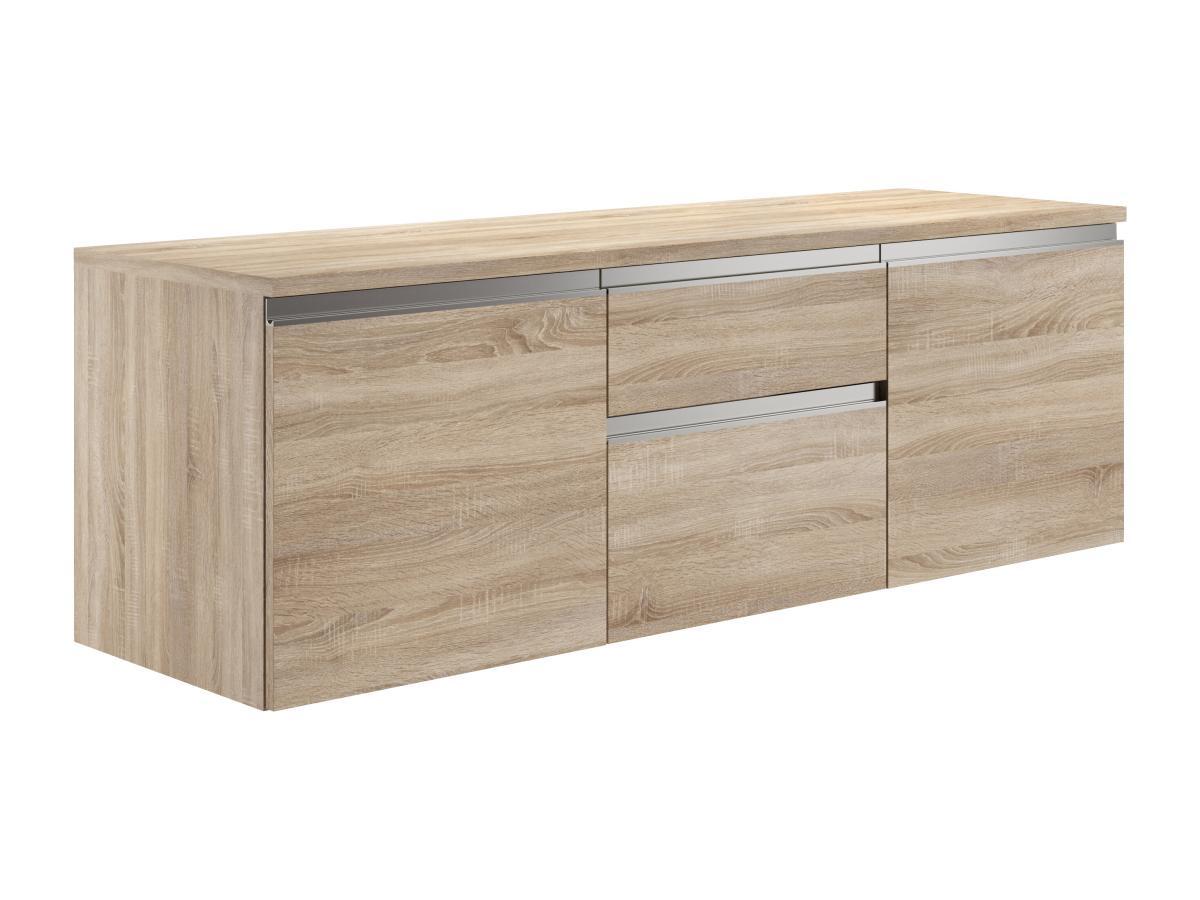 Vente-unique Mobile sospeso per bagno con doppio lavabo e specchi - Naturale chiaro - 150 cm - JIMENA II  